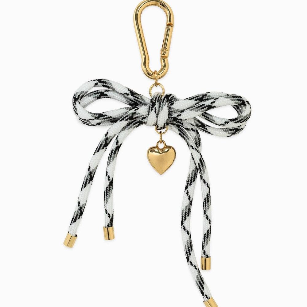 Rope Bow Bag Charm with Puff Heart | Black